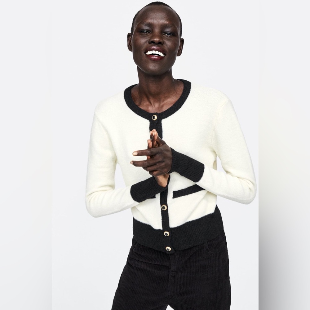 Off white and black piped knit jacket cardigan S NWT